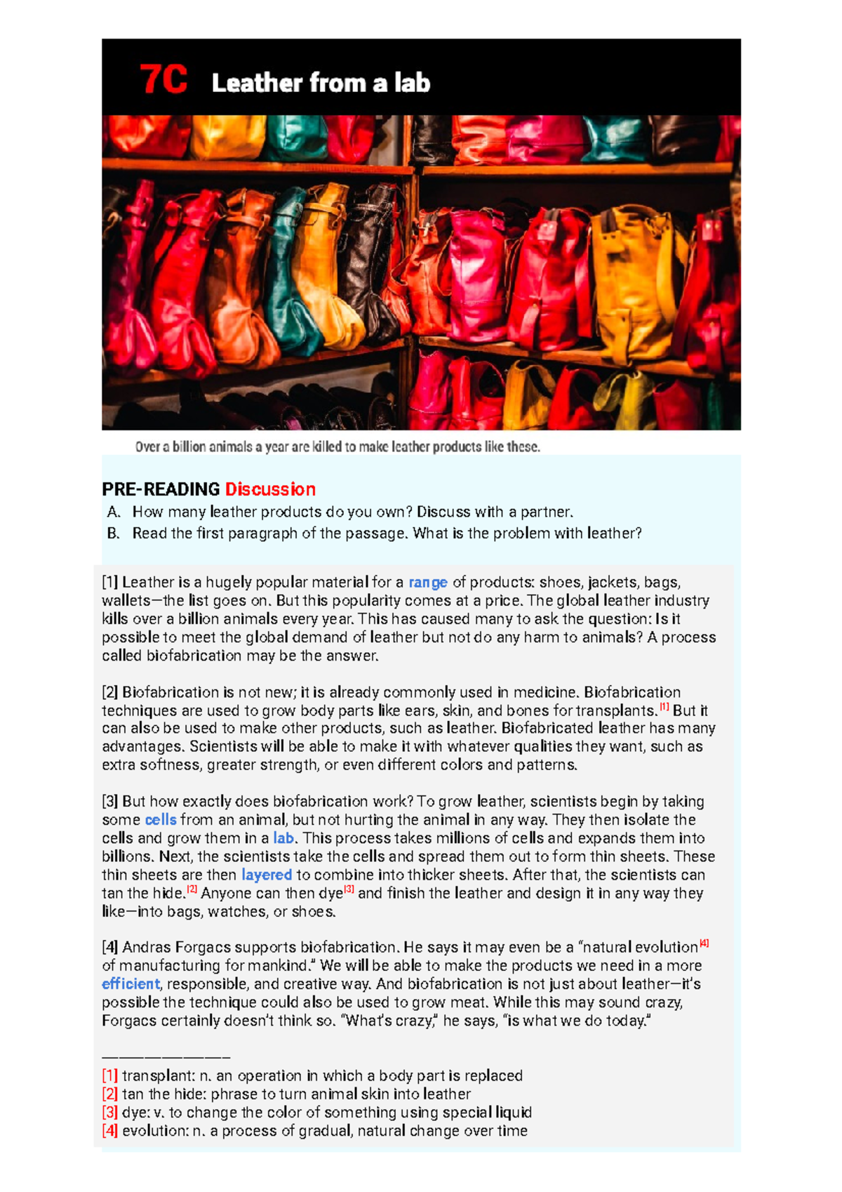Copia de [Worksheet] 7C Leather from a Lab - PRE-READING Discussion A ...