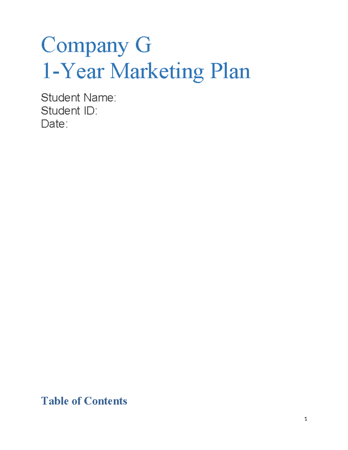 Company G - Passed - Company G 1-Year Marketing Plan Student Name ...