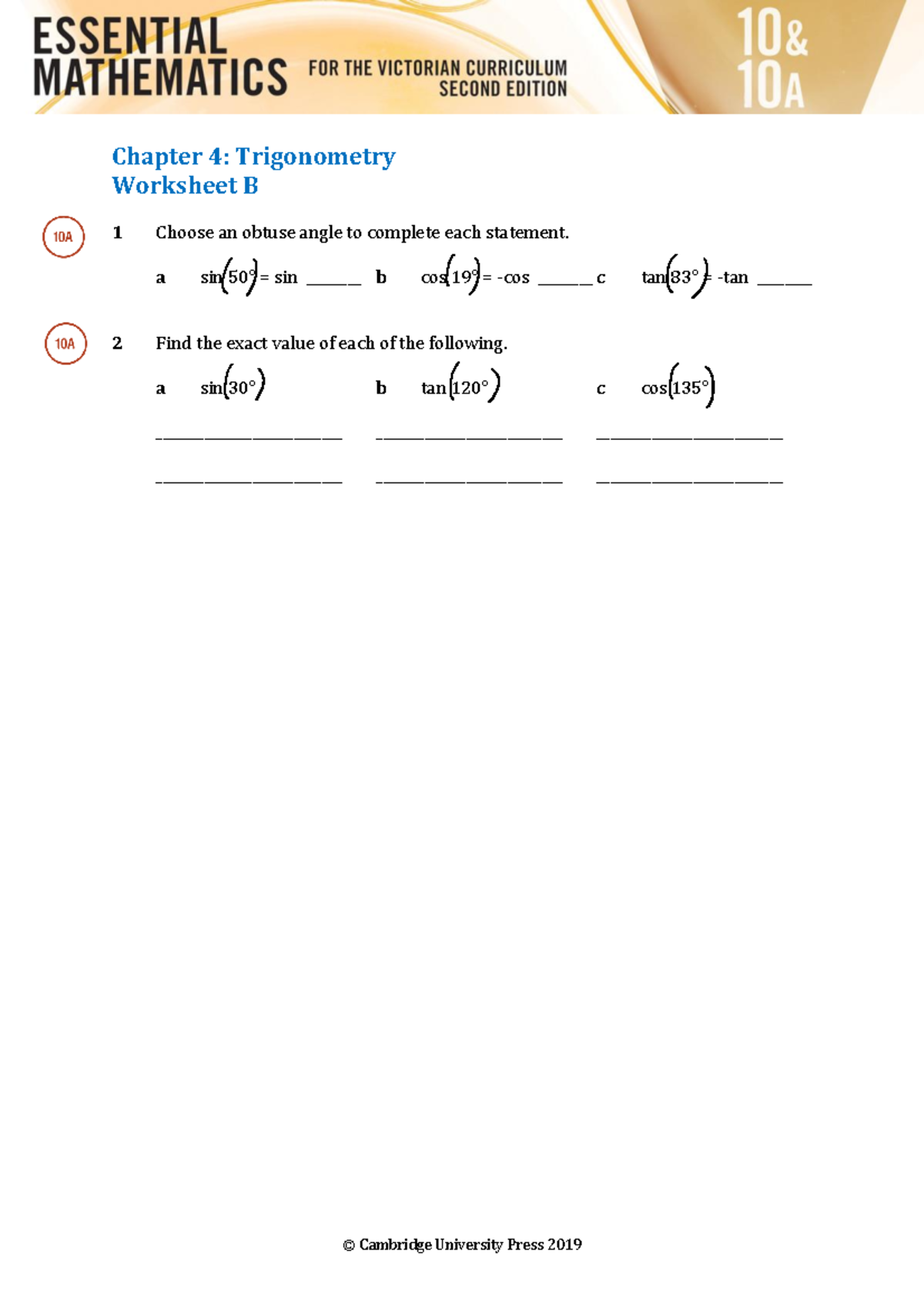 Worksheet 04B - © Cambridge University Press 2019 Chapter 4 ...