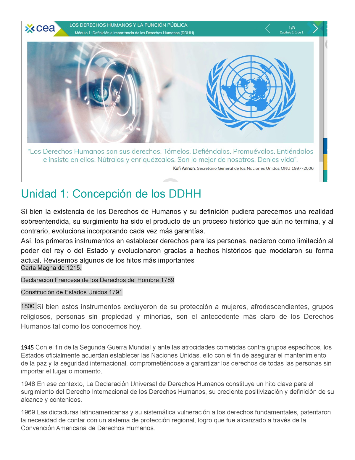 Derechos Humanos Y Función Pública Unidad 1 Concepción De Los Ddhh Si Bien La Existencia De 