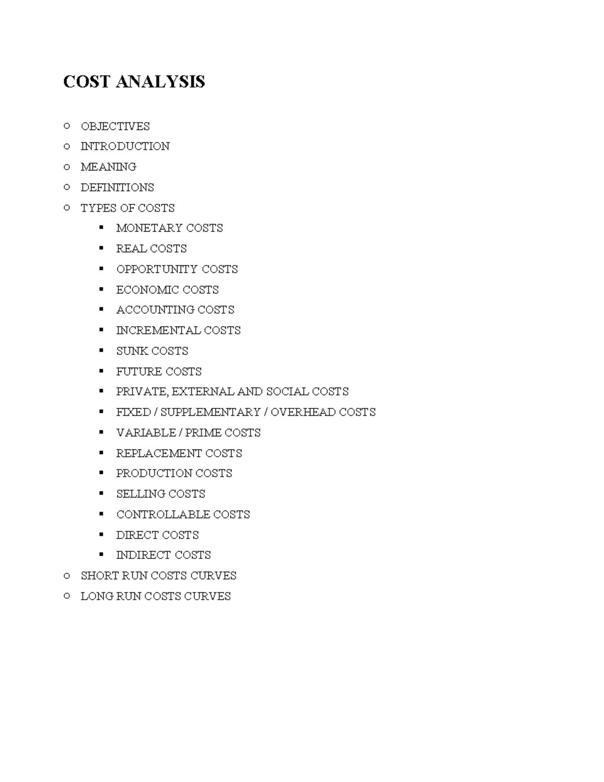 cost-analysis-and-business-studies-cost-analysis-o-objectives-o-introduction-o-meaning-o-studocu