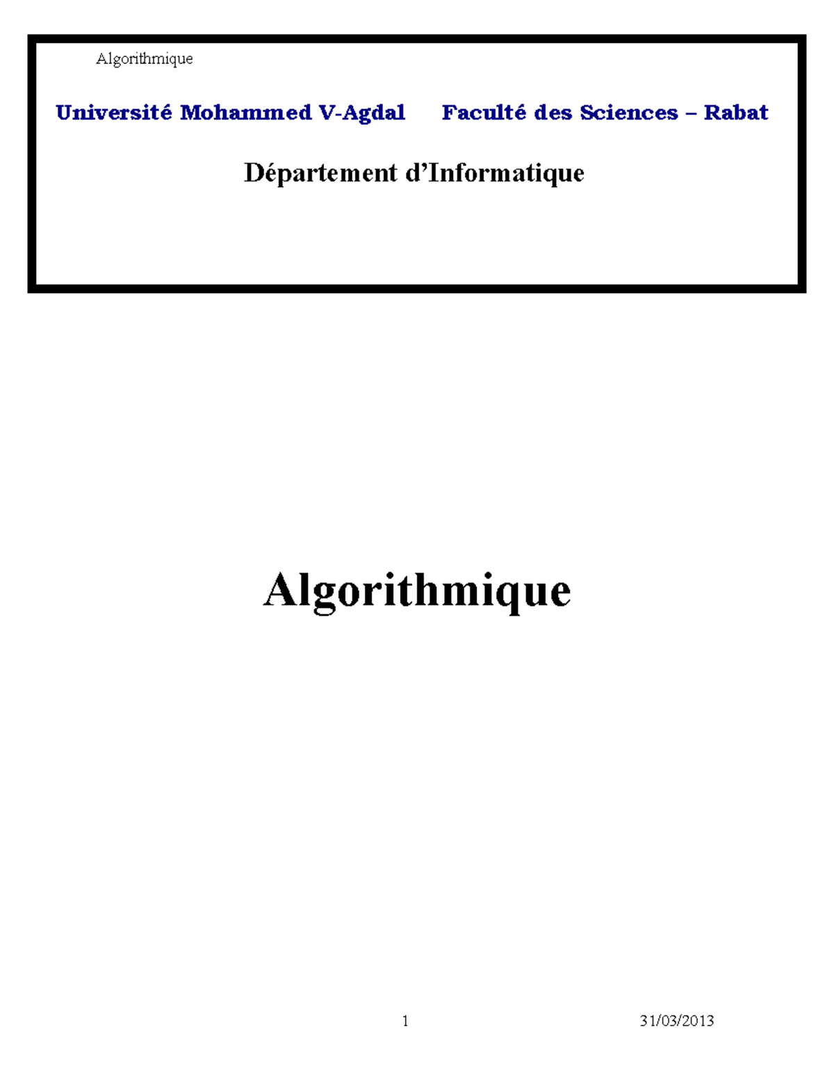 Cours D’Algorithmique I 1 - Algorithmique Par Pr. Mohamed El Marraki ...