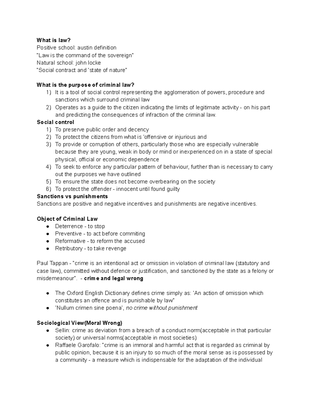 Principles of Criminal law lecture notes - What is law? Positive school ...