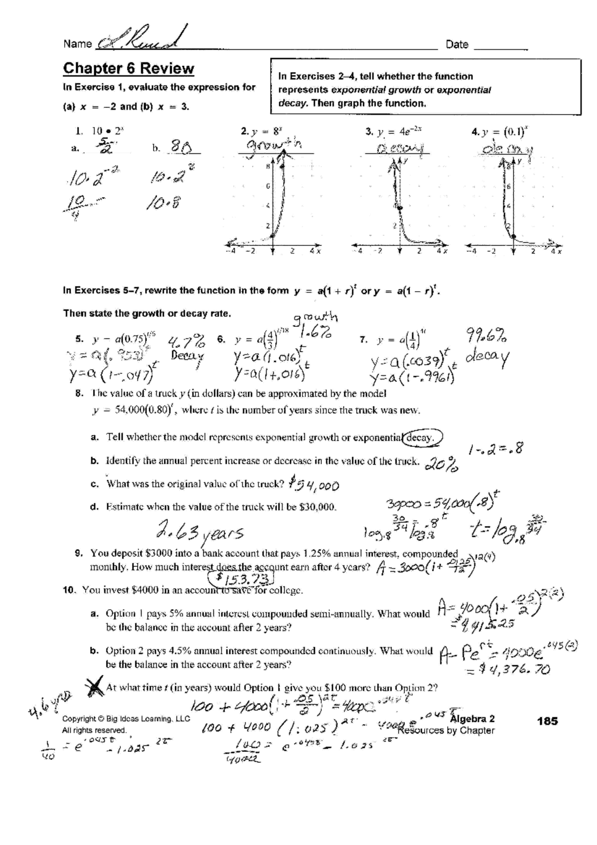 Chapter 6 Review answers for Trigonometry Material for High school ...