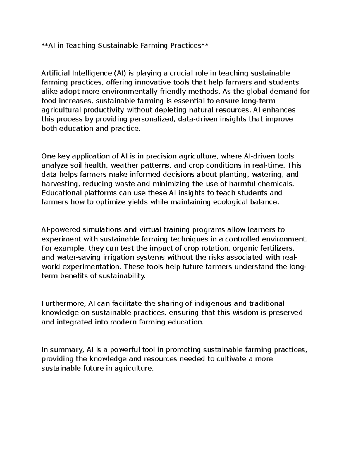 AI in Teaching Sustainable Farming Practices - AI in Teaching ...