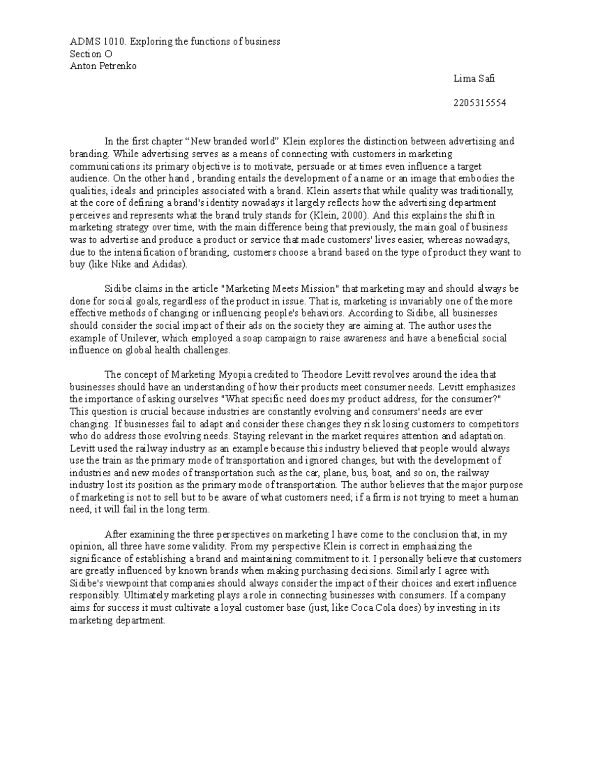 ADMS Assignment 9 good mark ADMS 1010. Exploring the functions of