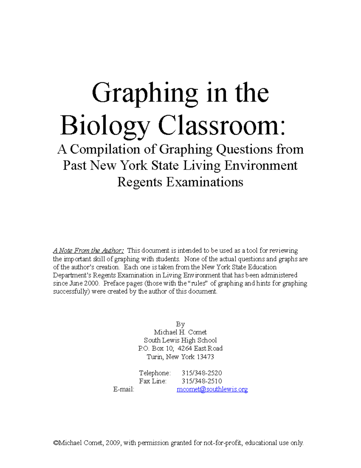 Graphing In The Biology Lab Graphing In The Biology Classroom A