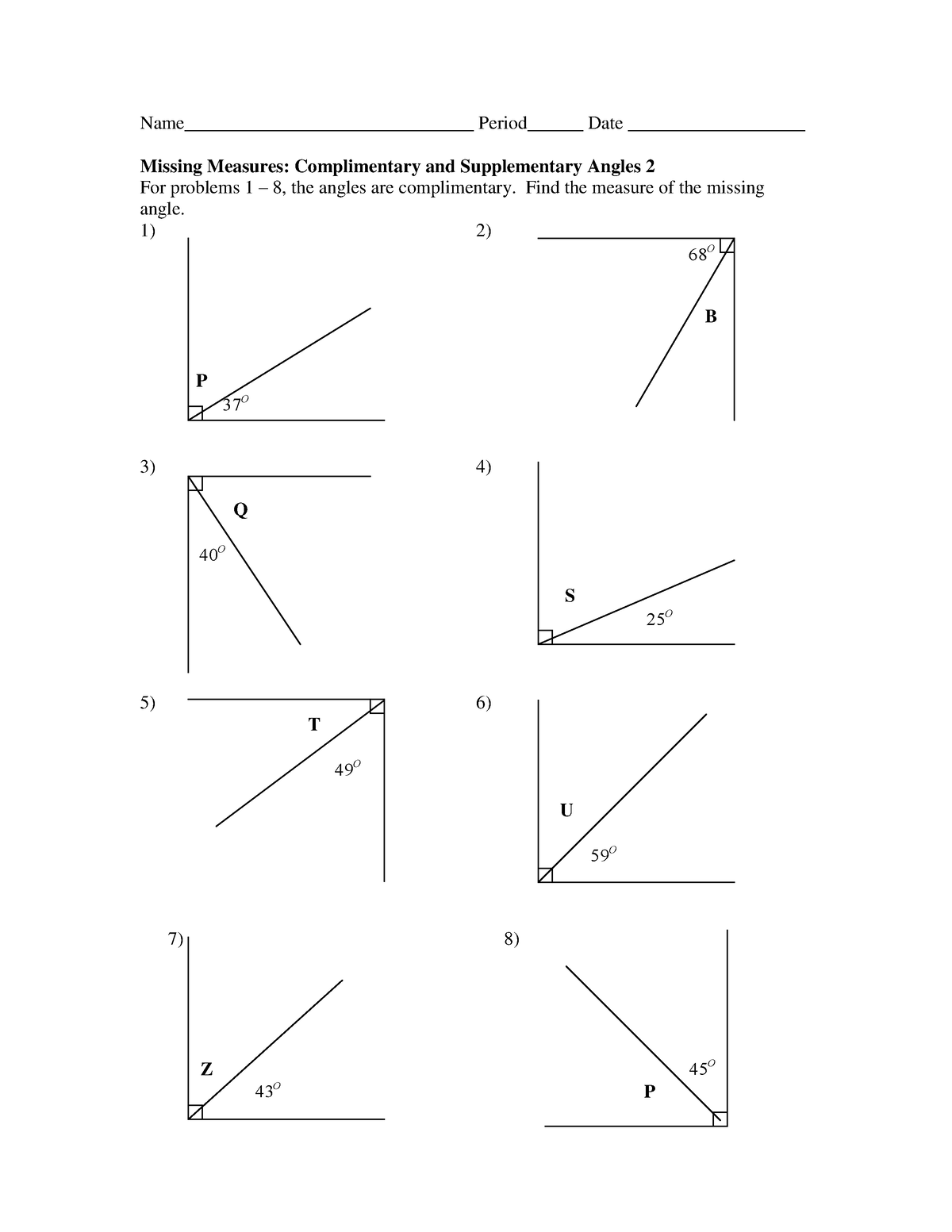 Complementary and Supplementary Angles - Find the measure of the ...