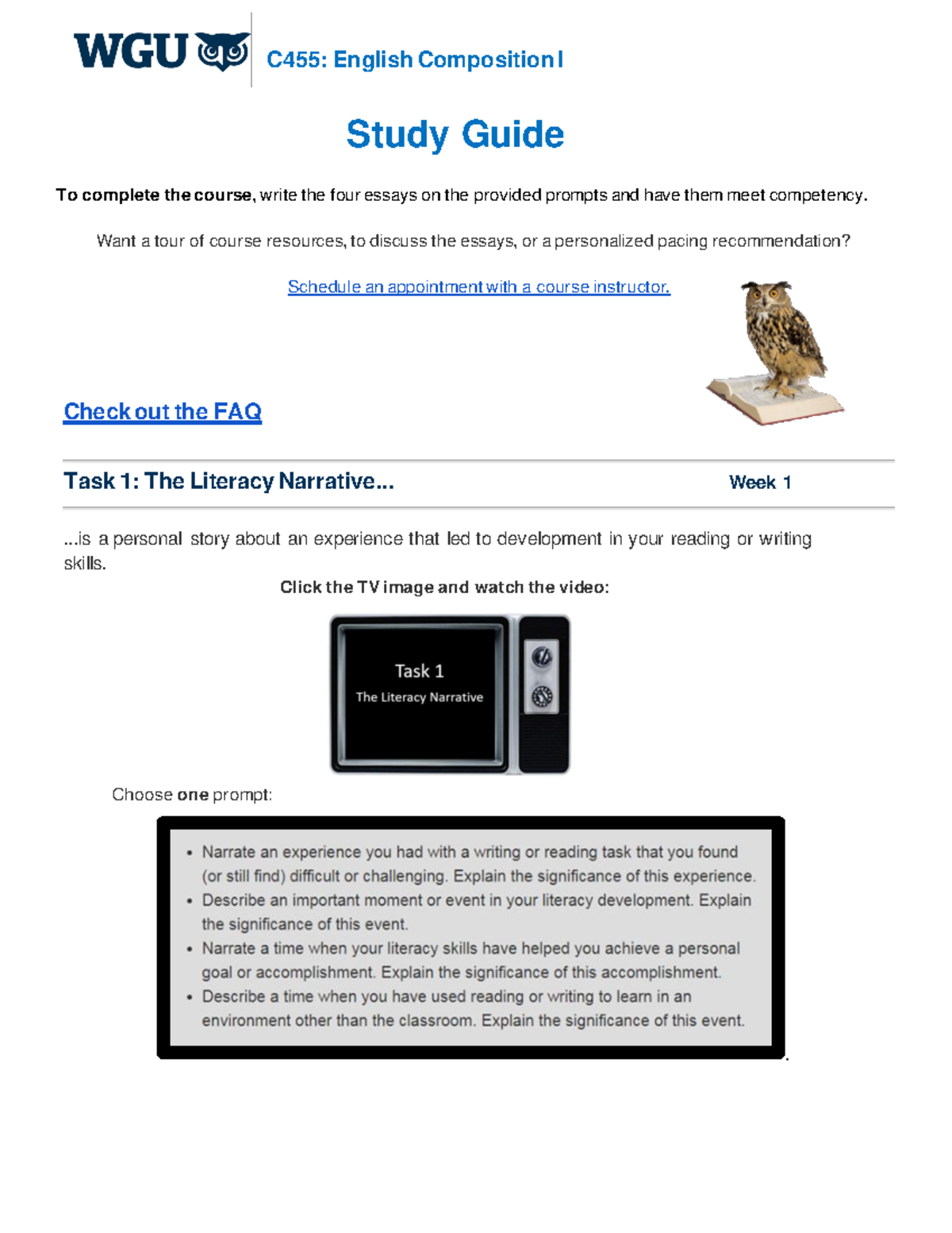 C455 assessment strategy guide - C455: English Composition I Study ...