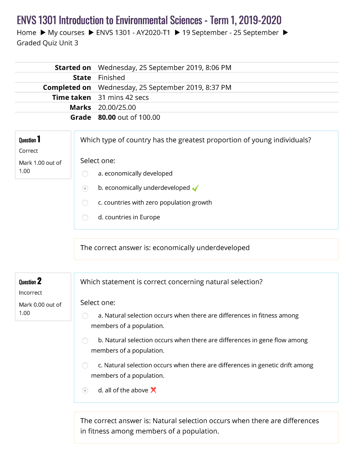 ENVS 1301 Graded Quiz Unit 3 - Home My Courses ENVS 1301 - AY2020-T1 19 ...