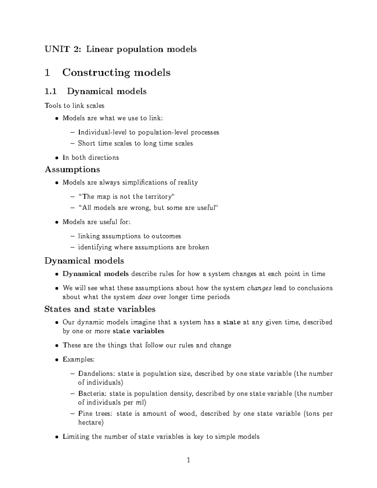 Linear Populations Lecture - UNIT 2: Linear population models 1 ...