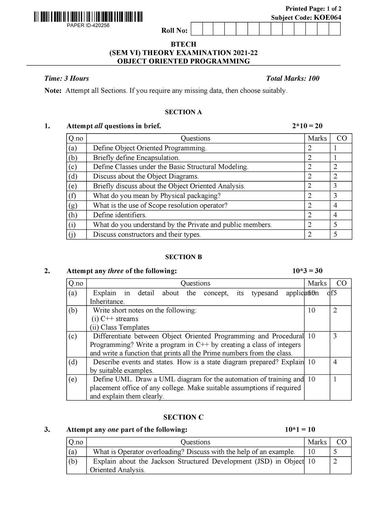 Btech oe 6 sem object oriented programming koe064 2022 - Object ...