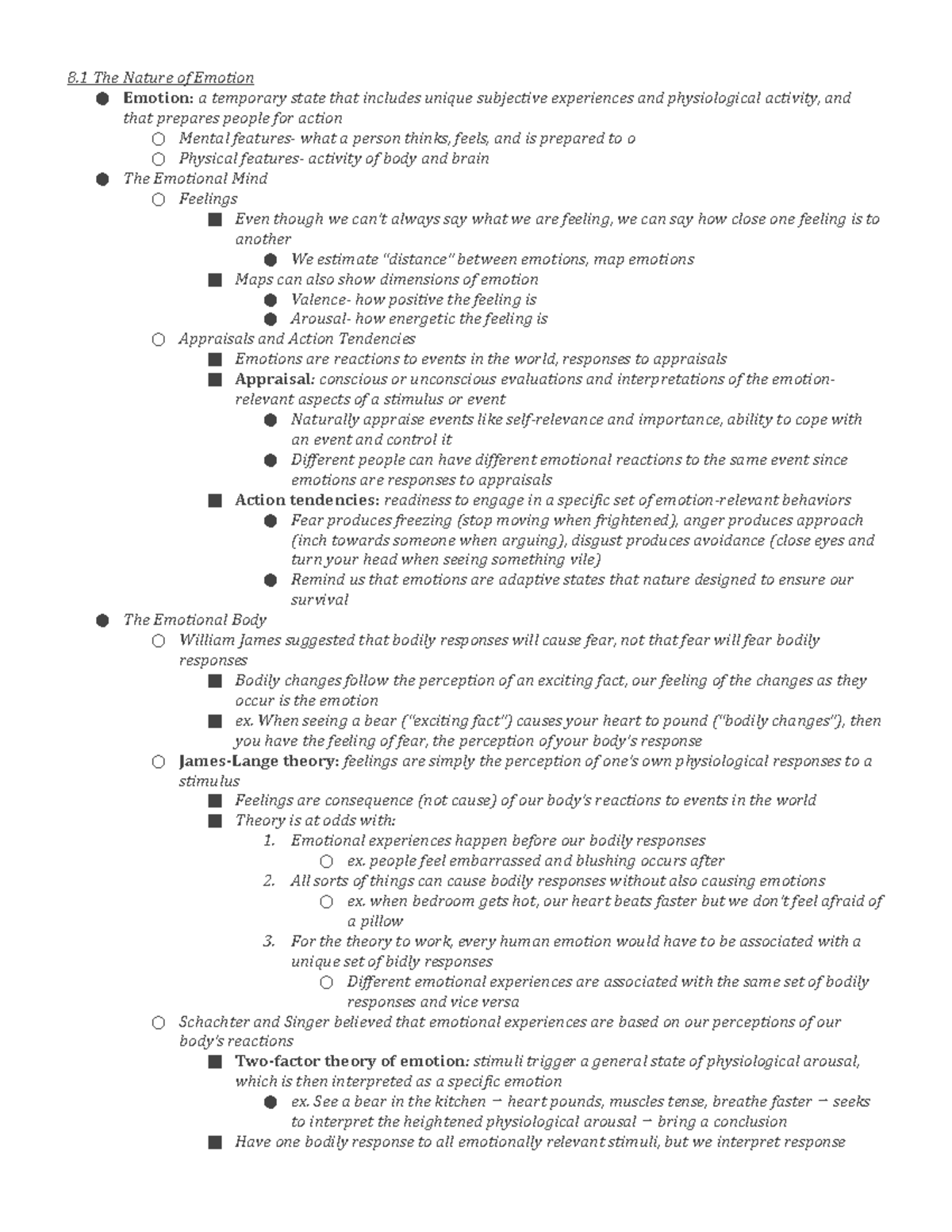 Chapter 8 Emotion and Motivation - 8 The Nature of Emotion Emotion: a ...