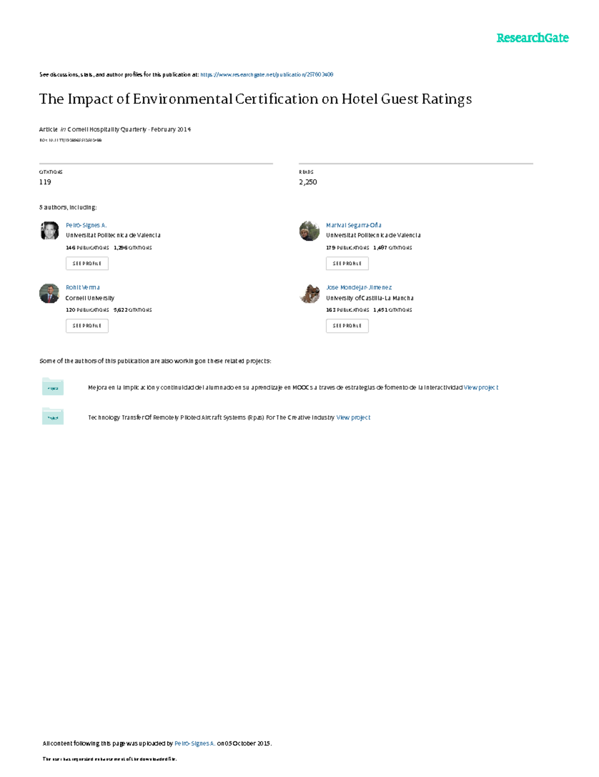 Cornell Hospitality Quarterly 2014 Peiro Signes 40 51 See discussions, stats, and author