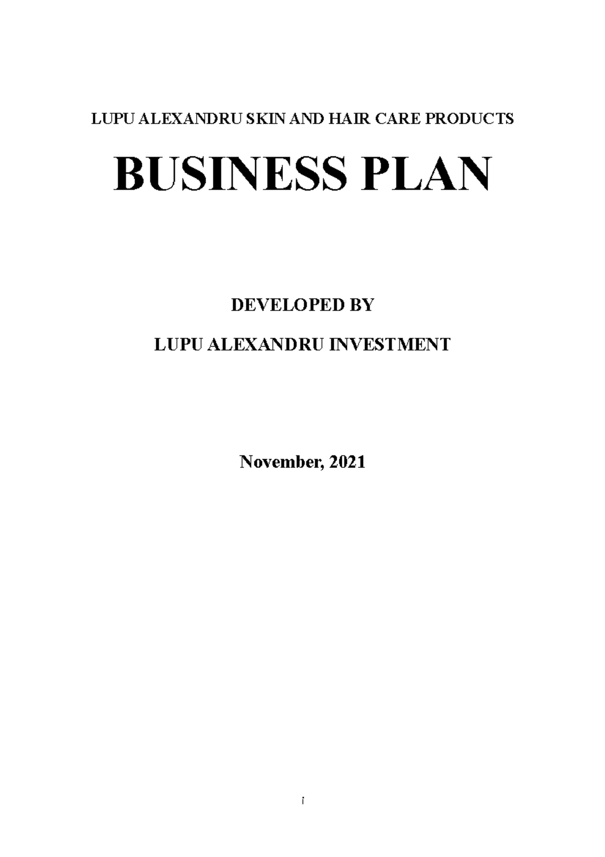 Skin and Hair Care Business Plan LUPU ALEXANDRU SKIN AND HAIR CARE