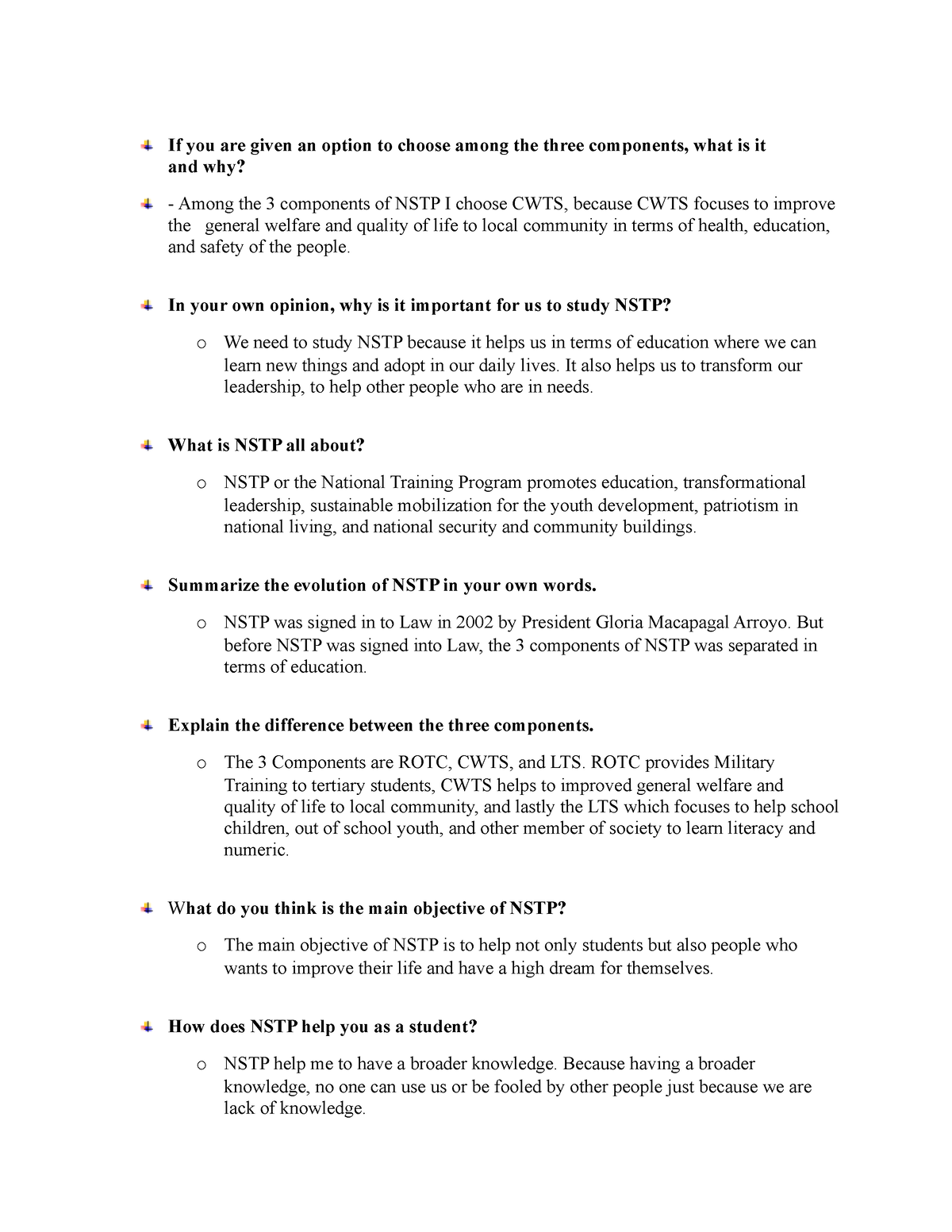 NSTP - NSTP QUIZ REVIEWER - If You Are Given An Option To Choose Among ...