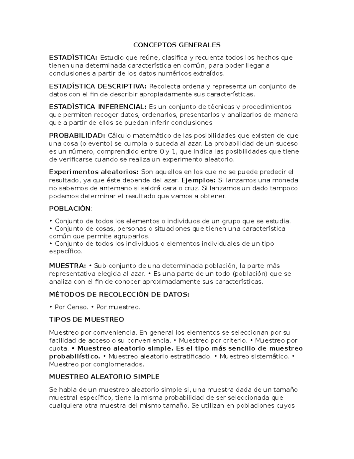 Conceptos Generales - CONCEPTOS GENERALES ESTADÍSTICA: Estudio Que ...