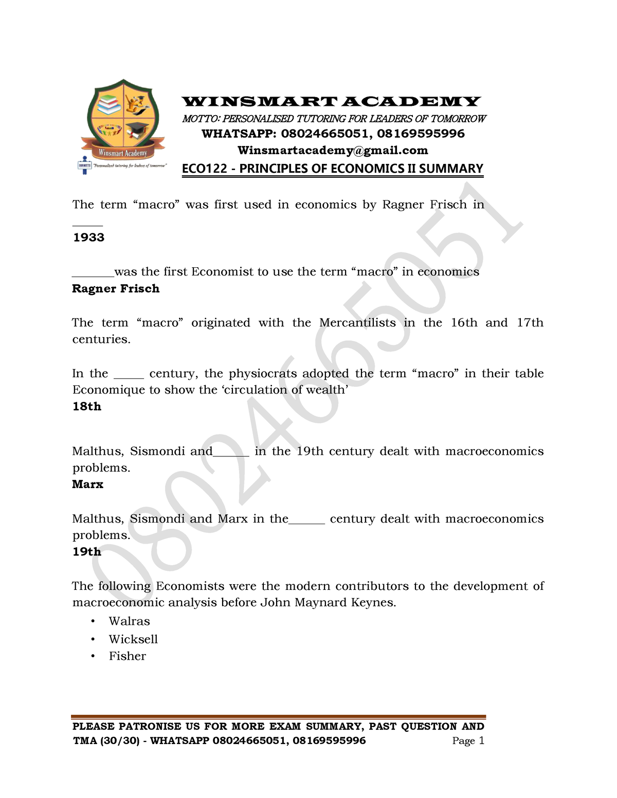 ECO122 Principles OF Economics II Summary 08024665051 - PLEASE ...