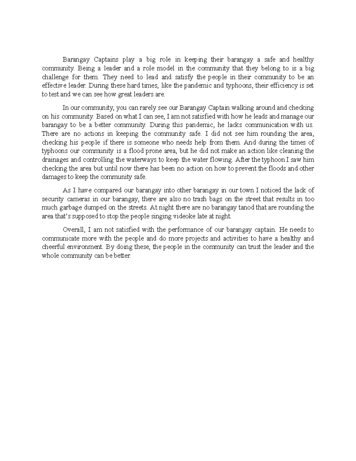 Industrial Psychology Community Narrative Barangay Captains play a