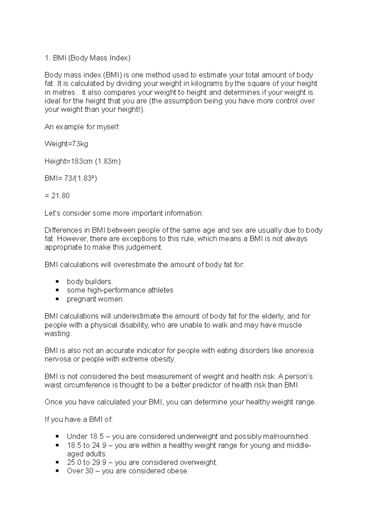 Index example - BMI - sadf - BMI (Body Mass Index) Body mass index (BMI ...