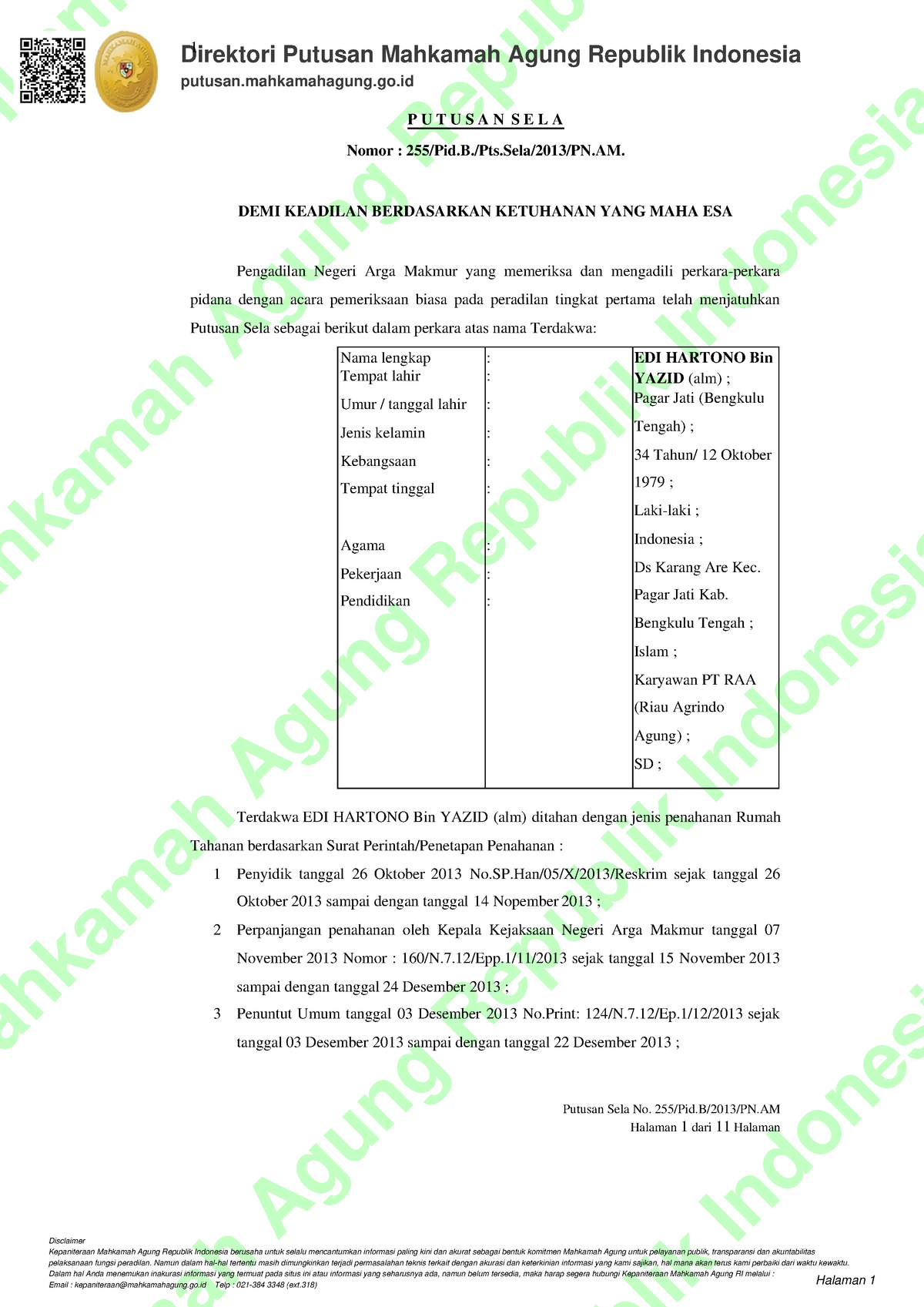 Putusan 255 Pid.b. Pts.sela 2013 Pn - Indonesia Direktori Putusan ...