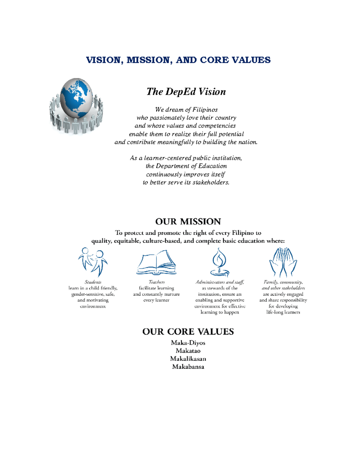1 Vision Mission Core Values - Bachelor of Elementary Education ...