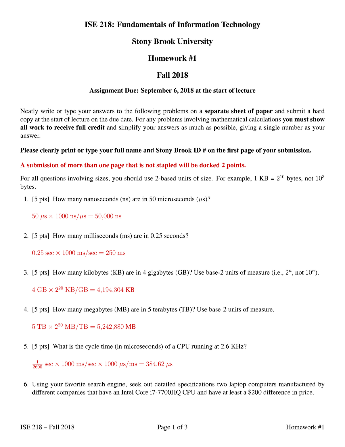 ISE218 Homework 1 Answers ISE 218 Fundamentals of Information