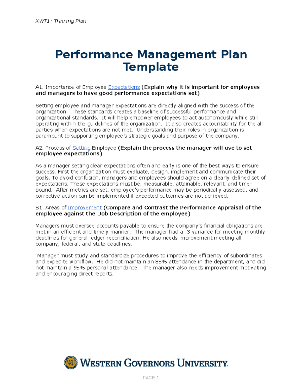 C235 Task 2 Performance - XWT1: Training Plan Performance Management ...