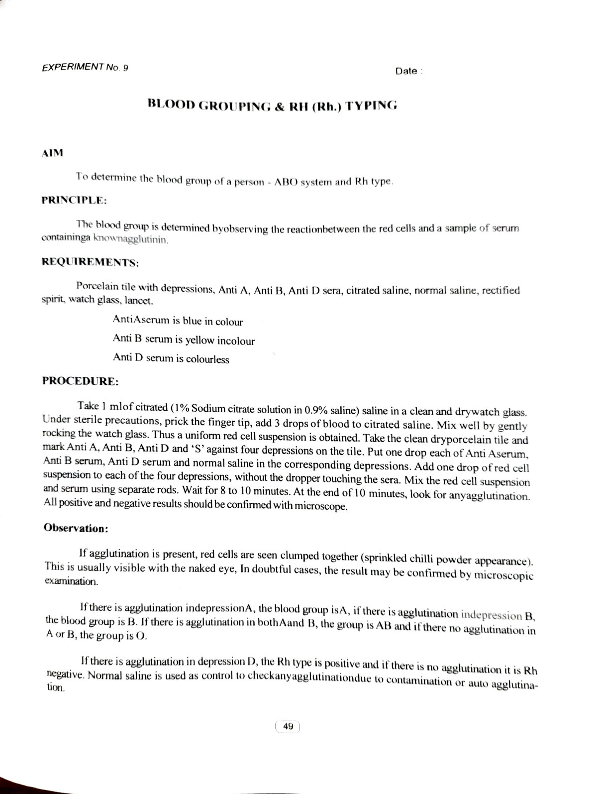 conclusion for blood grouping experiment