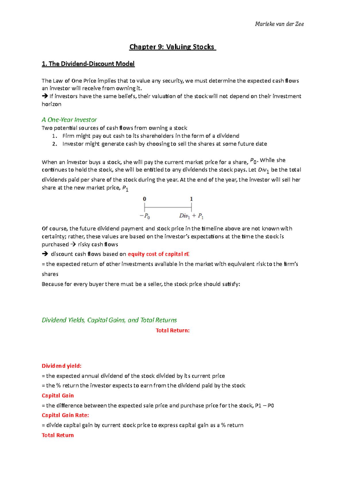 Summary Chapter 9 Chapter 9 Valuing Stocks 1. The Dividend