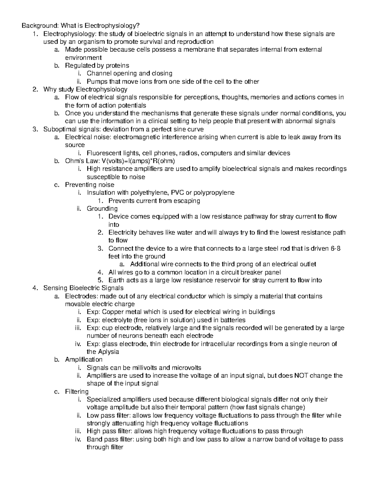 EEG - Lecture notes 5-10 - Background: What is Electrophysiology? 1 ...