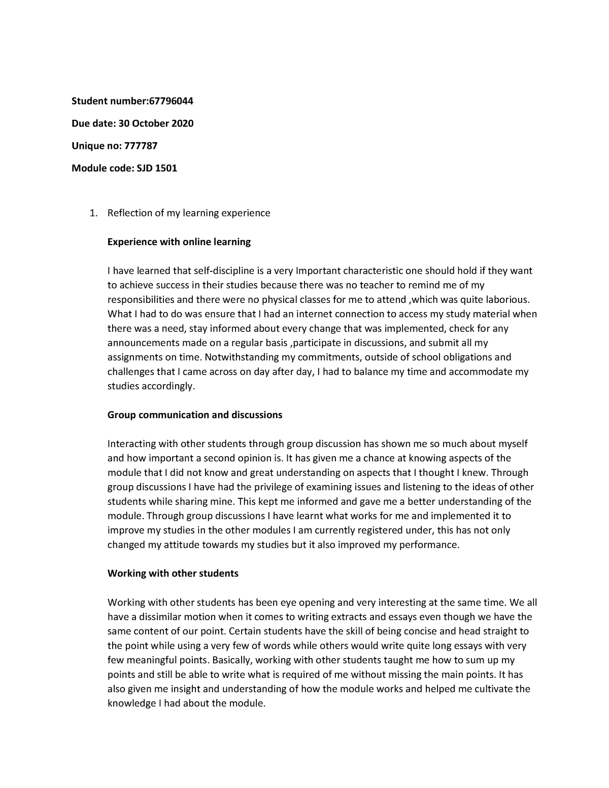 Assignment 7 SJD 1501 SOCIAL DIMENSIONS OF JUSTICE. - Student number ...