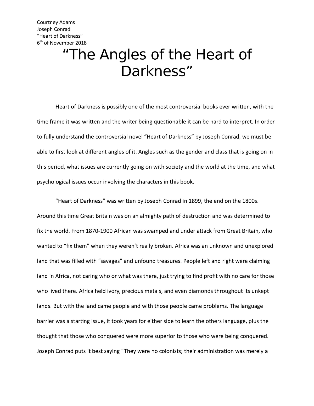 thesis on heart of darkness