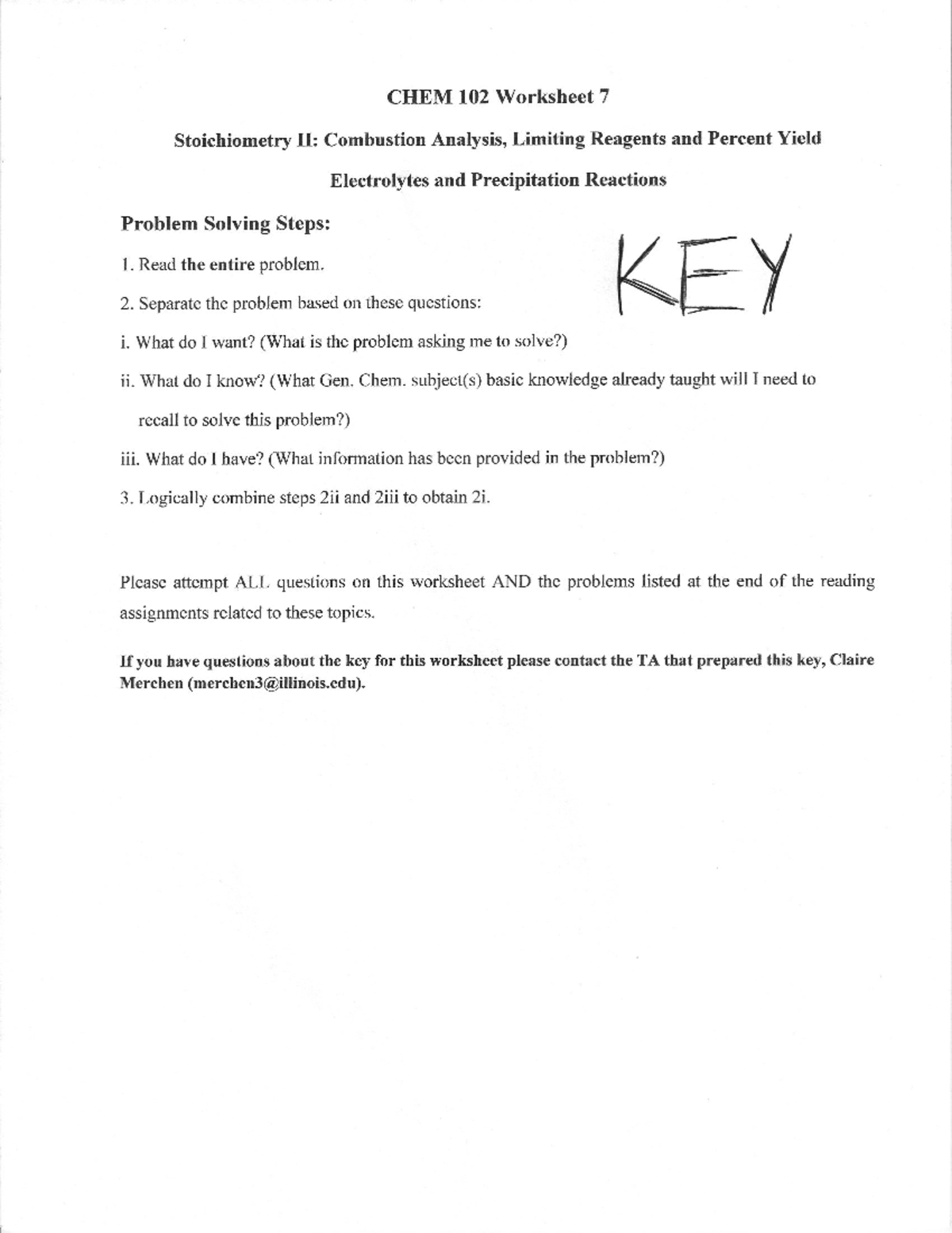 Worksheet 7 with answers - CHEM 102 - Studocu