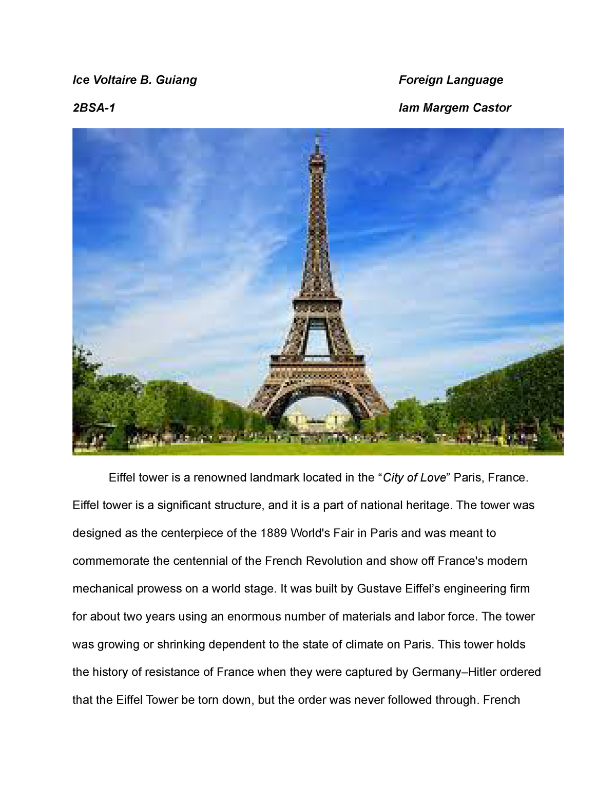 essay about paris