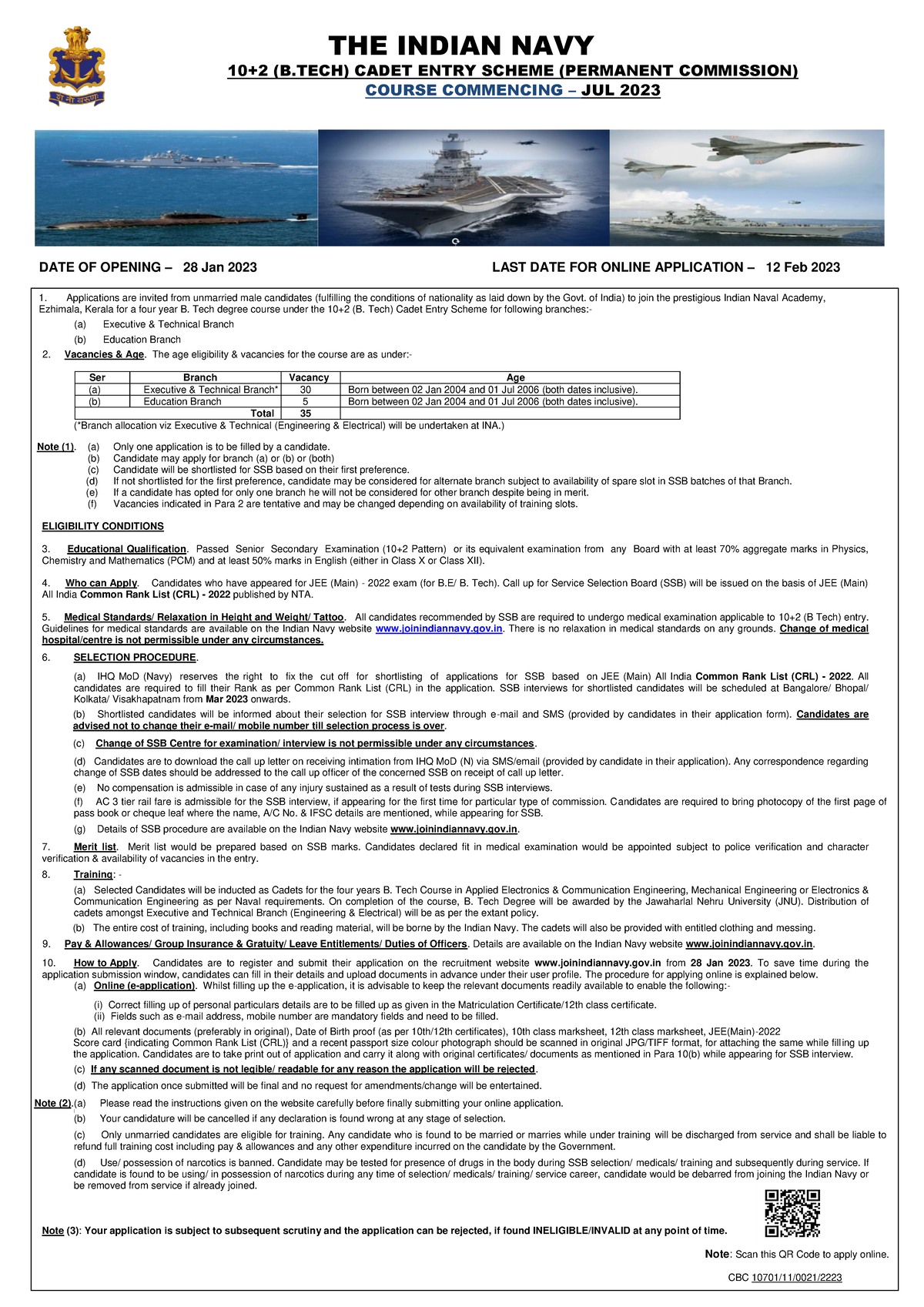 Indian Navy 102 B - Applications are invited from unmarried male ...