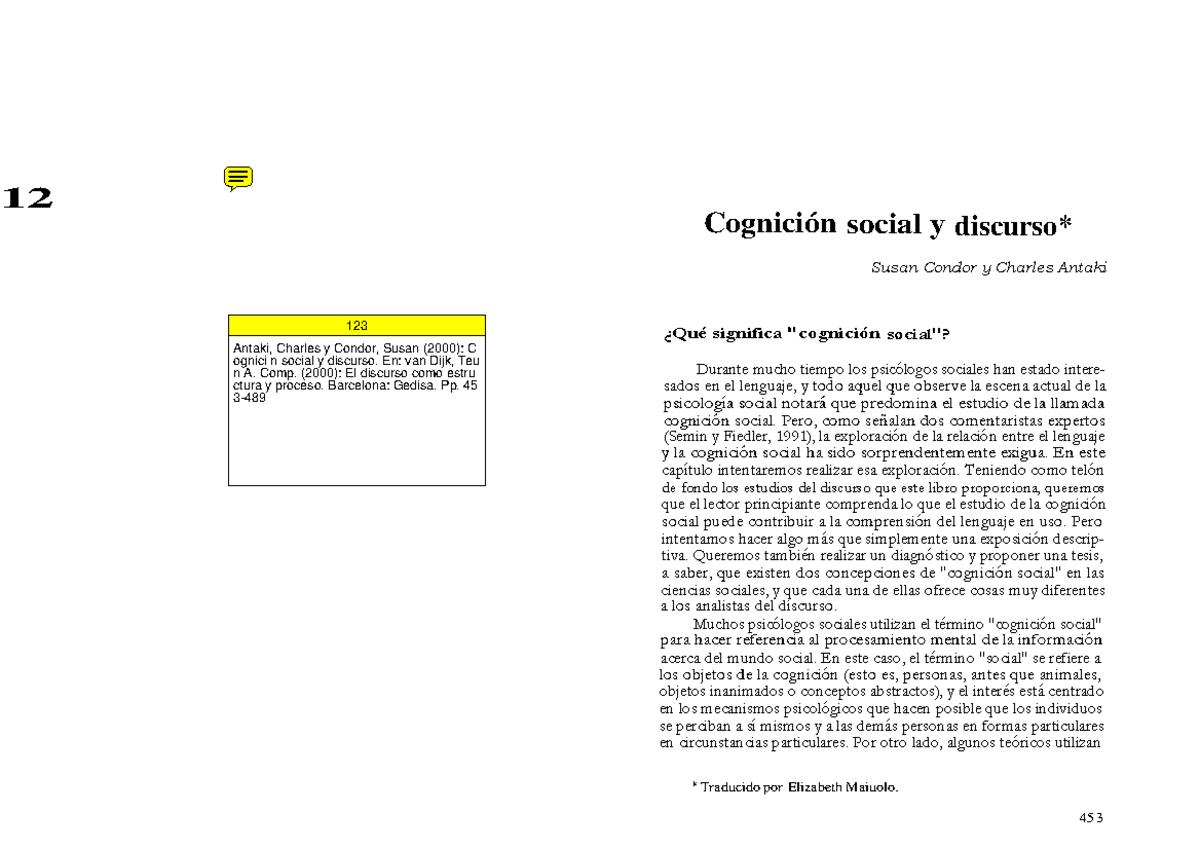 Cognición Social Y Discurso - 12 Cognición Social Y Discurso* Susan 