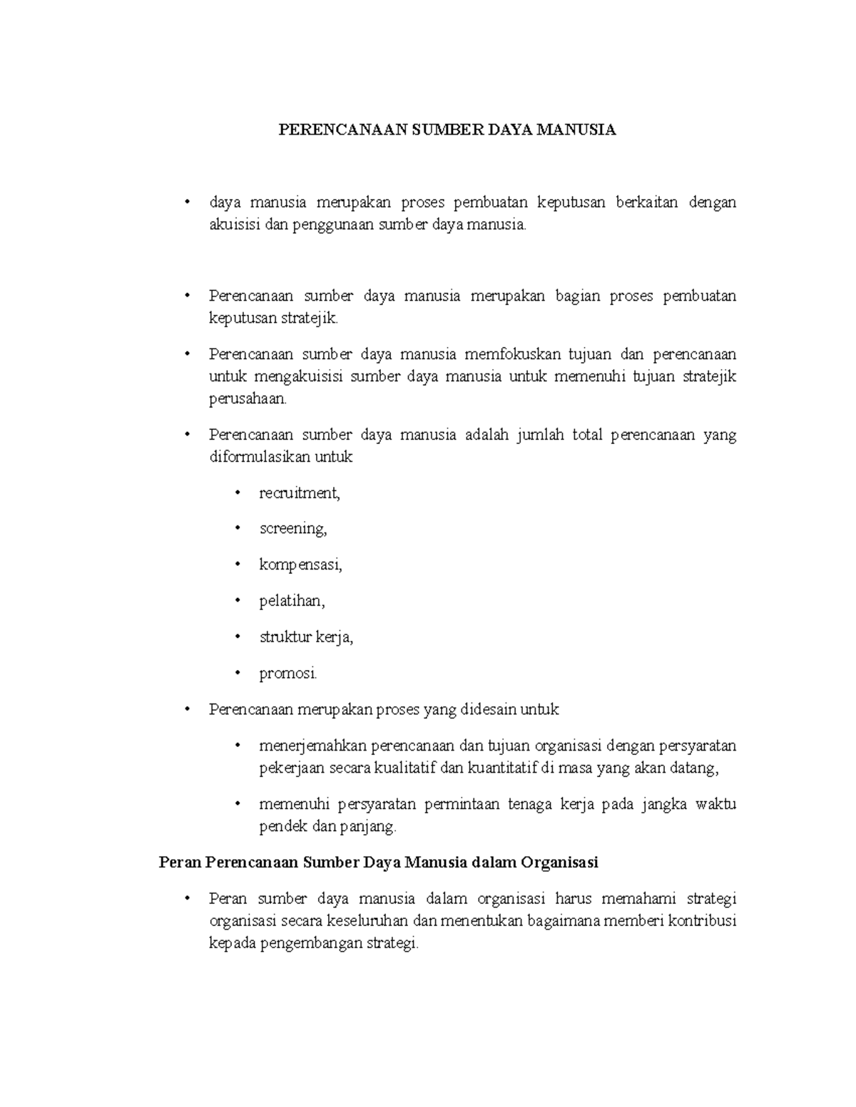 Perencanaan sdm - peran dan karakteristik strategi sdm - PERENCANAAN