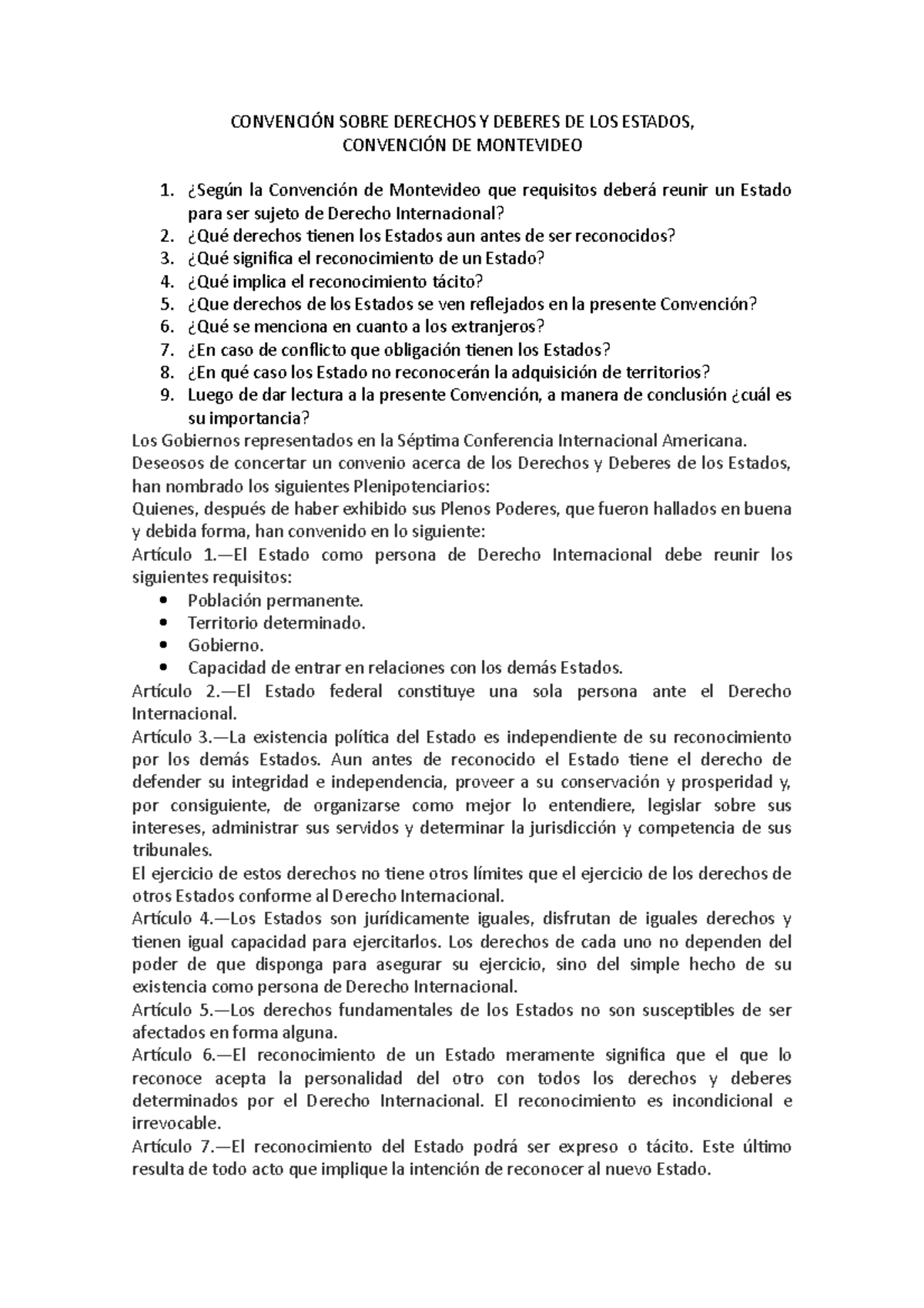 Convención Sobre Derechos Y Deberes DE LOS Estados sept - CONVENCIÓN ...