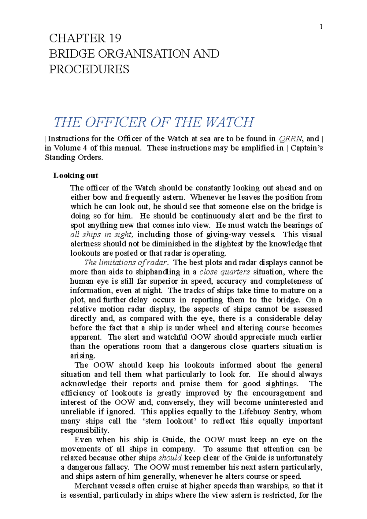 Chapter 19 Bridge Organisation AND Procedures (THE Officer OF THE Watch ...