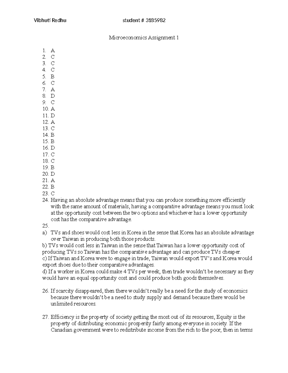 Microeconomics Assignment 1 - Vibhuti Redhu student # 3185982 ...