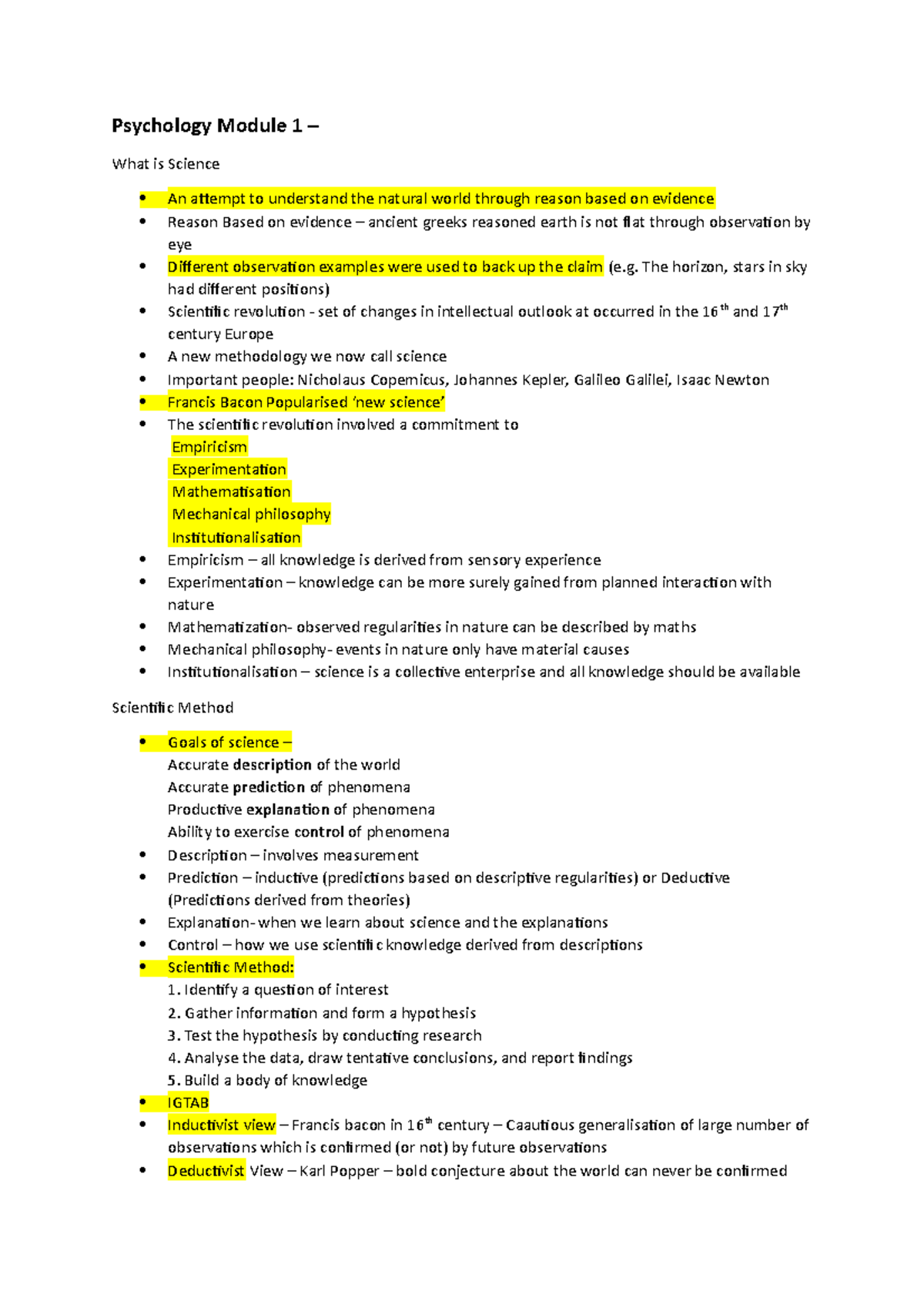 Psychology exam notes - Psychology Module 1 – What is Science An ...