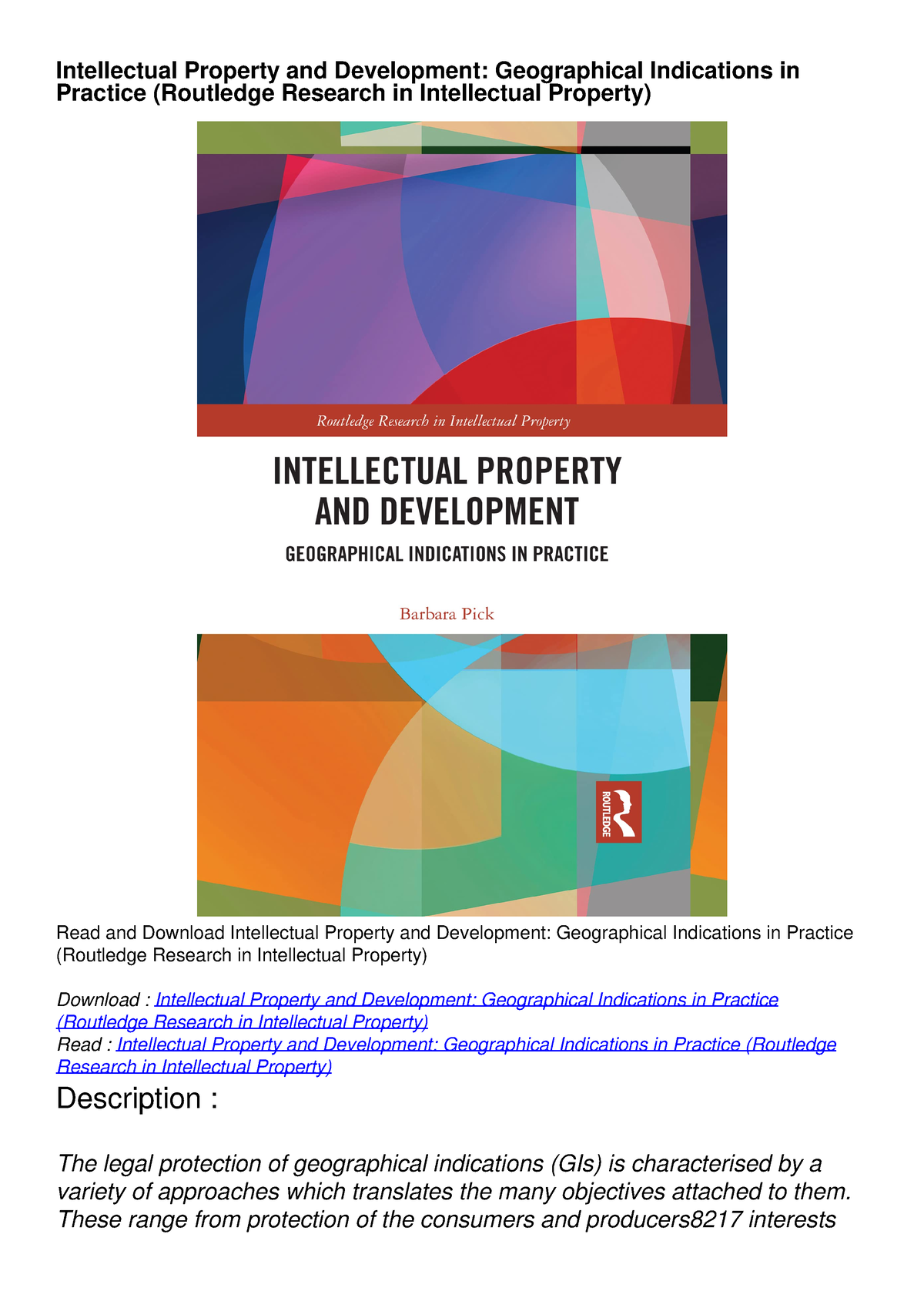 Download Book [PDF] Intellectual Property And Development: Geographical ...