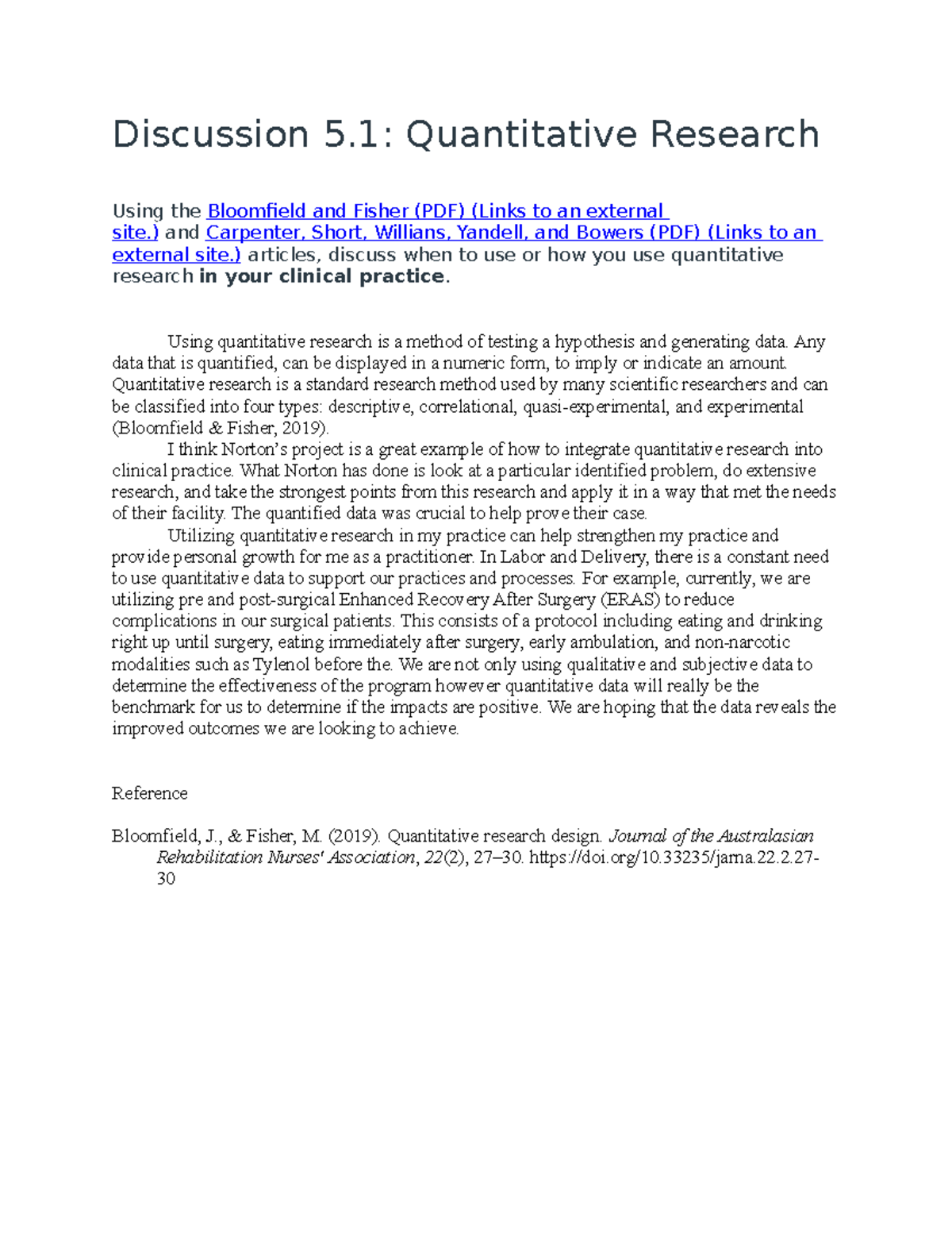 Discussion 5 - Quantitative research - Discussion 5: Quantitative ...