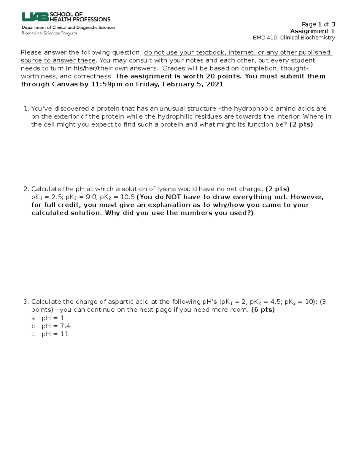 BMD 410-Assignment 1 - Assignment 1 on amino acid structures - Page 1 ...