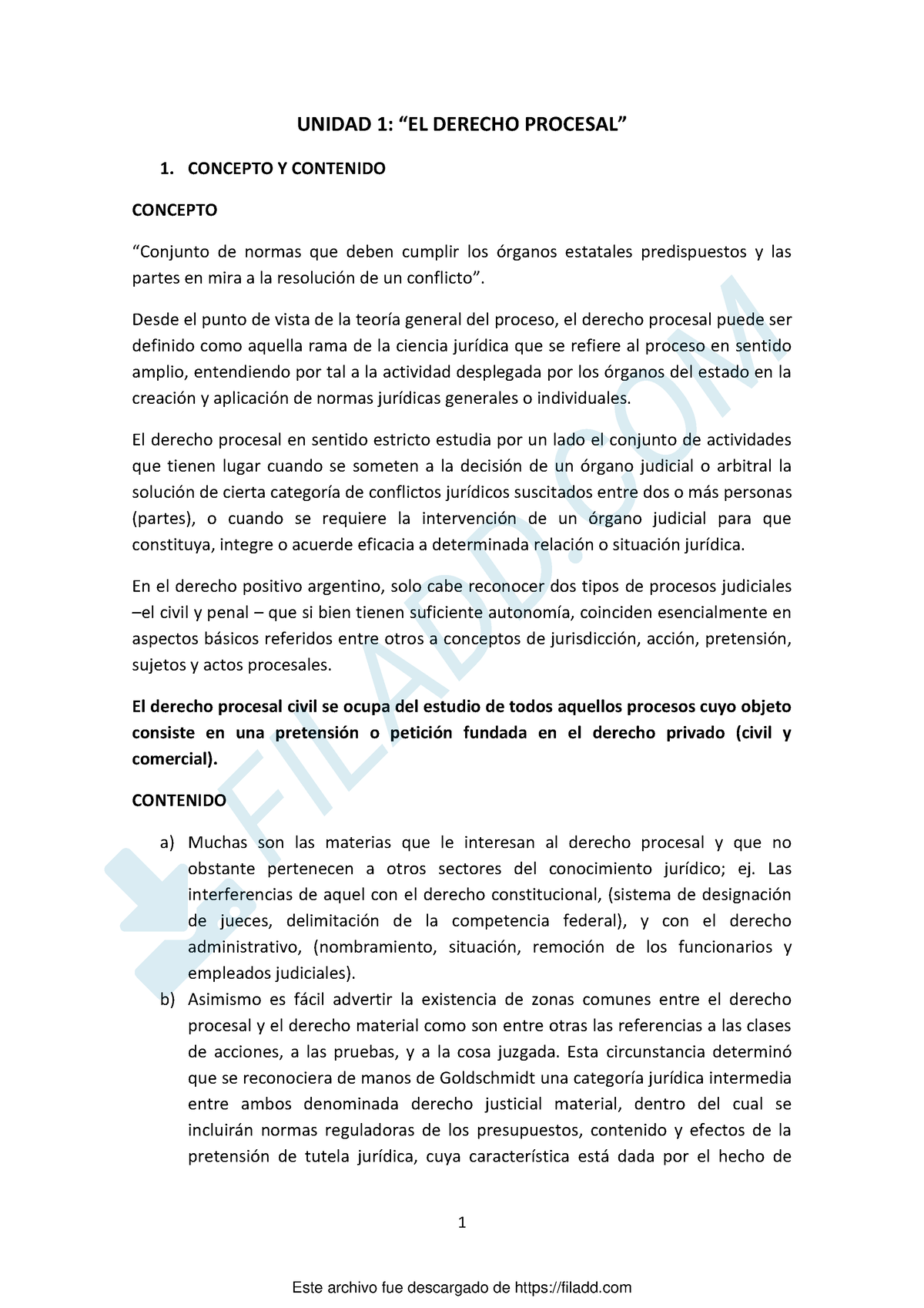 Unidad-1- Derecho- Procesal Concepto Y Contenido - 1 UNIDAD 1: “EL ...