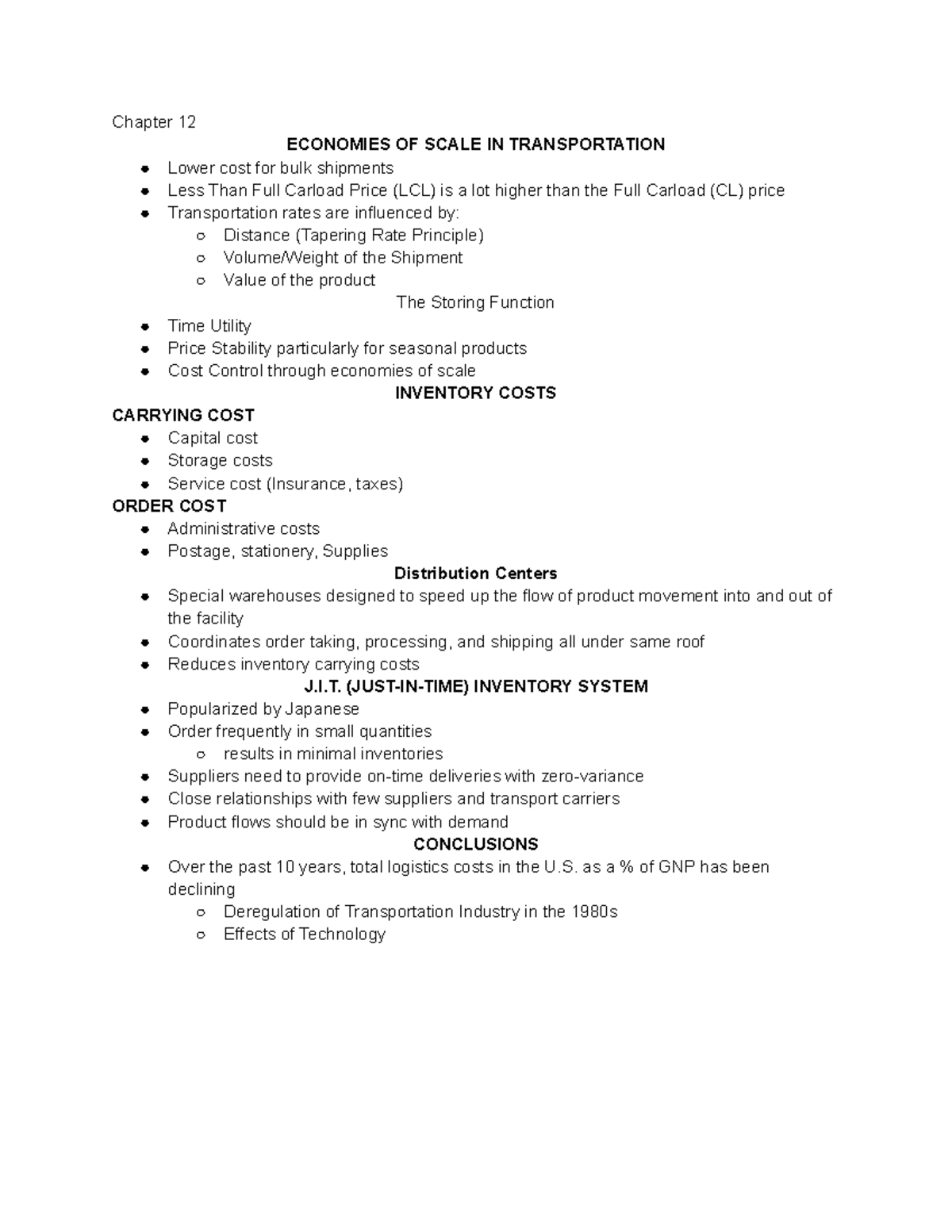 Chapter 12 - notes - Chapter 12 ECONOMIES OF SCALE IN TRANSPORTATION ...