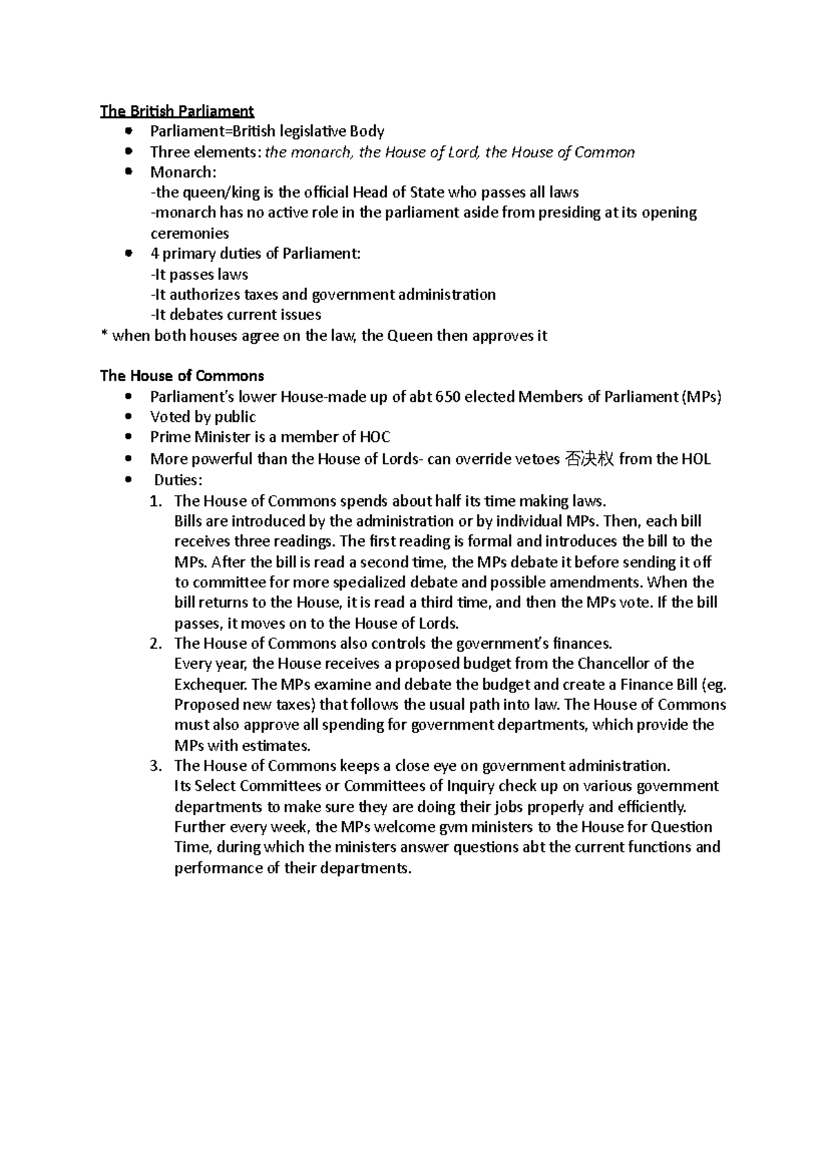Note-The British Parliament - The British Parliament Parliament=British ...