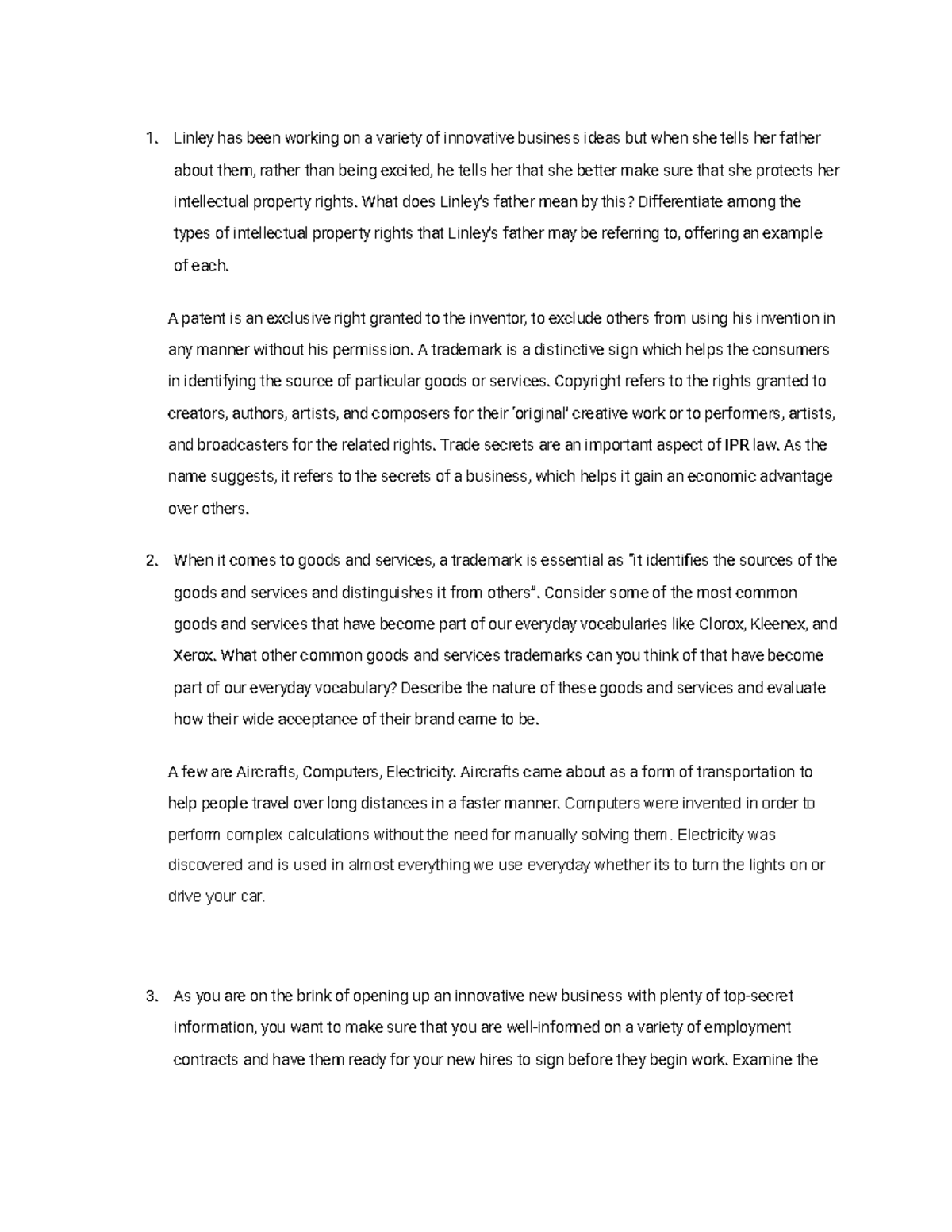 Unit 2 Critical Thinking Questions - Linley has been working on a ...