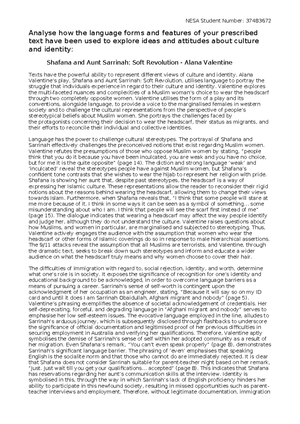 Shafana and Aunt Sarrinah Assessment NESA Student Number 37483672